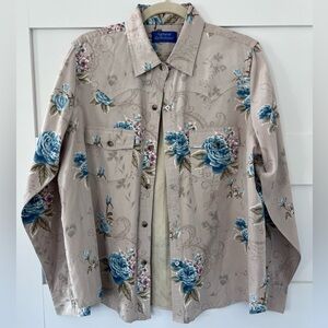 Natural Reflections Beige and Blue Floral Button Down